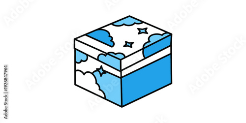 A stylized cube representing the world map with a focus on water bodies and continents