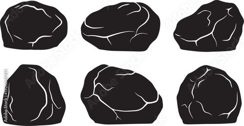 Collection of black rocks with white cracks illustration set