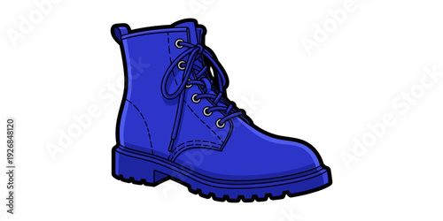 Bright blue lace-up work boot standing upright against a plain background