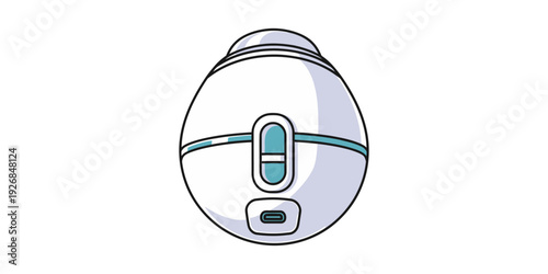 Illustration of a stylized smart home device resembling a wall-mounted security camera