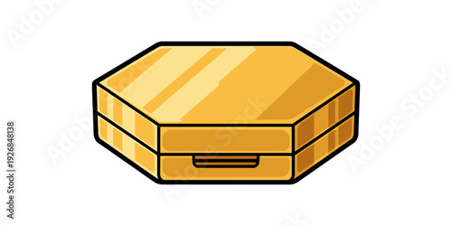 A stylized illustration of a hexagonal usb flash drive with a gold finish