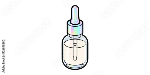 A small dropper bottle with a blue cap and clear liquid inside