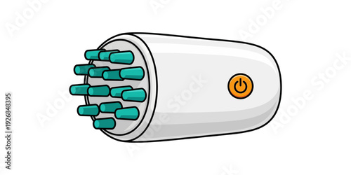 Cartoon depiction of a cylindrical connector with multiple prongs and a smiling face sticker