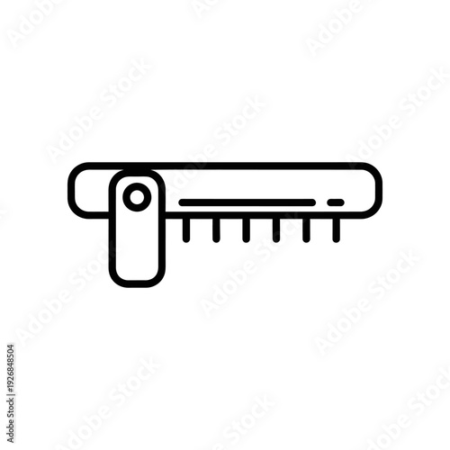 A minimalist black comb icon on a white background, ideal for grooming and beauty concepts.