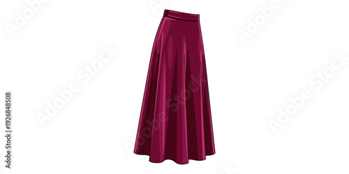 Elegant long burgundy skirt with flowing fabric and flared hemline design