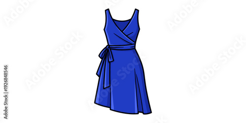 Elegant blue dress with tied waist and flared skirt for formal occasions