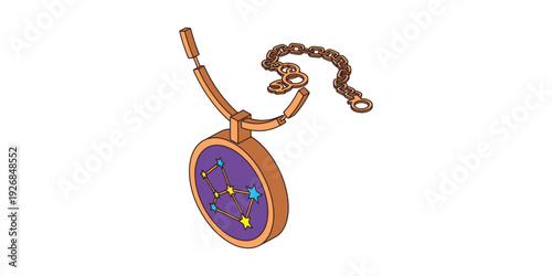 Vintage-style necklace with ornate purple and gold pocket watch pendant on chain.