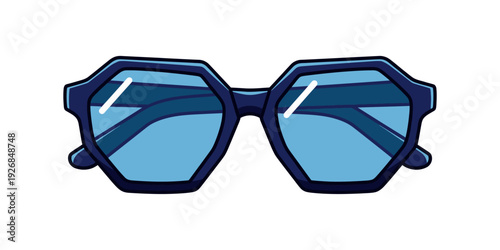 Stylish hexagonal blue-framed glasses with reflective lenses