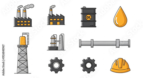 Oil and gas industry production and processing equipment illustration.