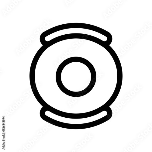 A minimalist black camera lens icon on a clean white background, ideal for graphic design and photography themes.