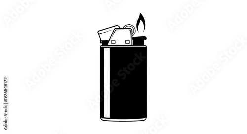 Black lighter with a flame, ready to ignite and provide fire for various needs and uses.