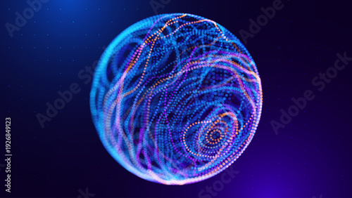 Bio Cell Abstract Sphere Scientific Research Background with Microscopic Cellular Forms and Data Metrics. Biotechnology, Medicine, and Nanoscience Technology Concept. Vector Illustration.