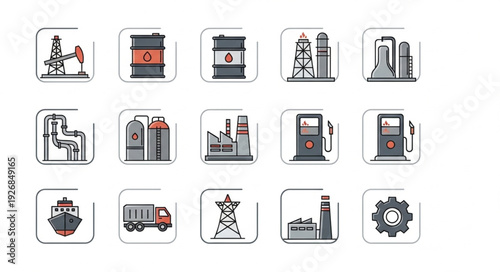 Various icons depicting different aspects of the oil and gas industry, a visual representation.