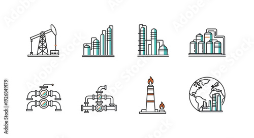 Illustrative depiction of oil and gas industry infrastructure and processes.