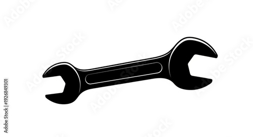 Detailed black wrench tool isolated on a clean white background, ready for use.