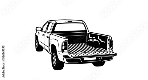 Detailed illustration of a pickup truck with the tailgate open, ready for loading.
