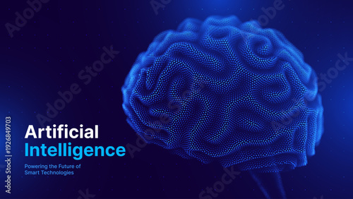 Abstract AI Brain Structure with Connected Data Points. Modern Artificial Intelligence and Deep Learning Technology Concept Background. Vector Illustration.