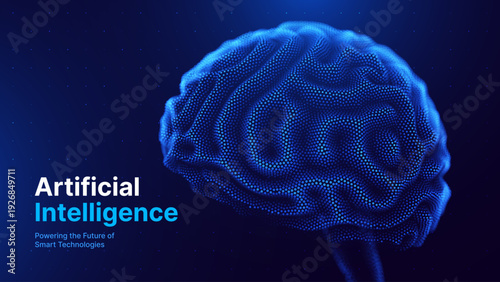 Digital Human Brain Made of Glowing Particles. Artificial Intelligence and Neural Network Computing Concept for Innovation and Advanced Technology Design. Vector Illustration