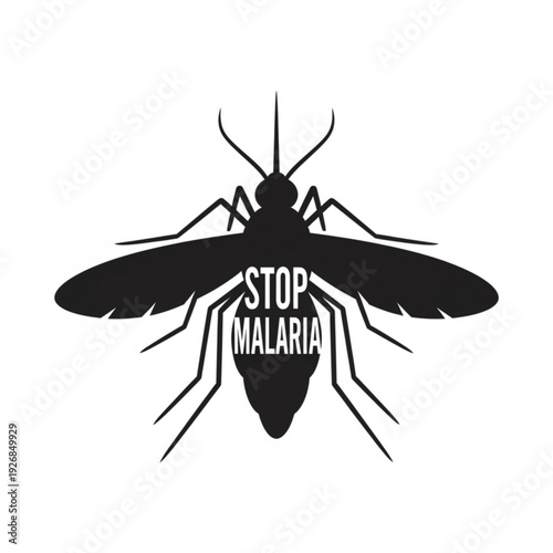 Mosquito silhouette with stop malaria text on a white background illustration