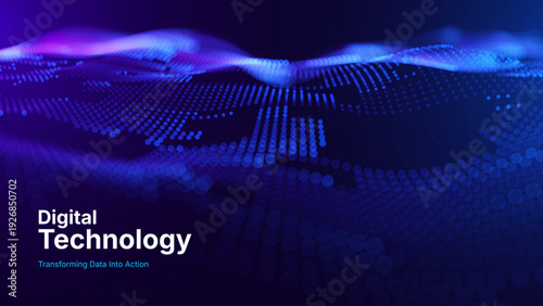 Big Data Technology Flow Background with Neural Network Particles and Digital Stream Lines. Futuristic Data Science Concept. Tech Business Presentation or Annual Report Template. Vector Illustration.
