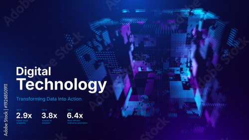 Technology Digital Particles Flow Background with Blue Glowing Data Lines for Science Research, AI Artificial Intelligence, and Big Data Presentation. Futuristic Abstract Vector Illustration.