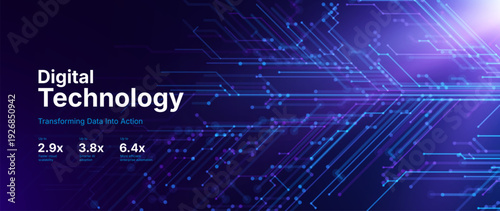 Digital Technology Background with Futuristic Circuit Board Lines and Data Connections. High Tech Information Processing and Cyber Network Innovation Concept. Vector Illustration.