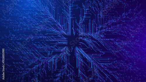 Digital Technology Background with Futuristic Circuit Board Lines and Data Connections. High Tech Information Processing and Cyber Network Innovation Concept. Vector Illustration.