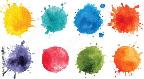 set of watercolor paint splashes Colorful watercolor paint splash stains set on a white Colorful paint splashes on white background. Colorful watercolor paint splash stains set on a white background.