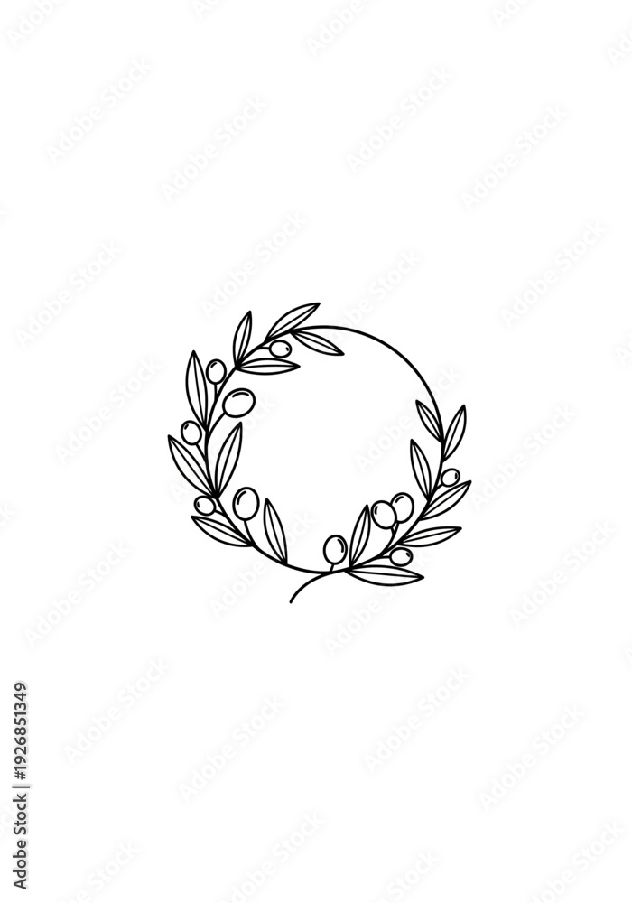 Fototapeta premium Minimalist olive branch wreath illustration on white background