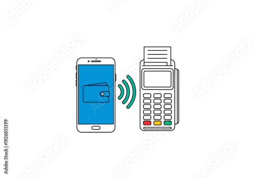 Mobile Phone With Digital Wallet Makes Wireless Payment Transaction Via Contactless Terminal Device
