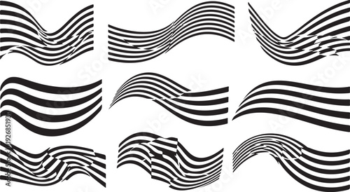 Black and white wavy lines abstract design elements set