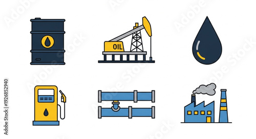 Oil industry production and distribution process with various related elements.