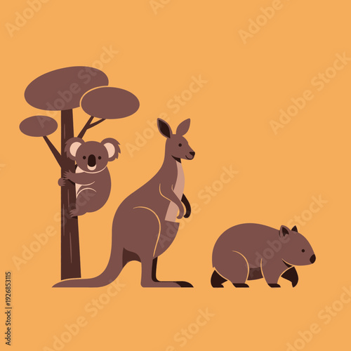 Kangaroo and Koala Cartoon Characters Together.