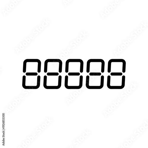 Five black digital number eights on a white background, symbolizing infinity or repetition, ideal for tech and modern concepts.