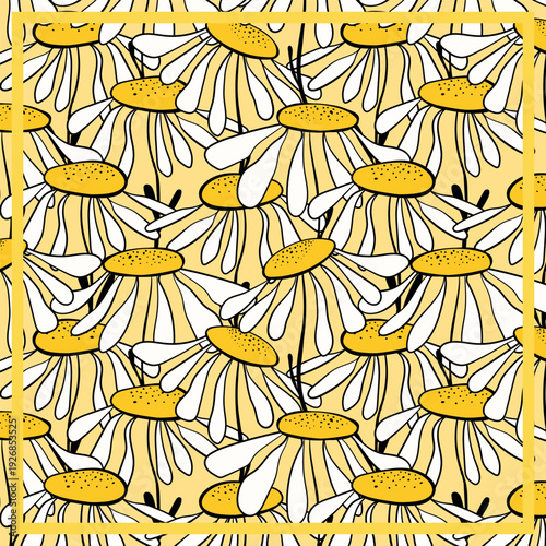 Print for kerchief, bandana, scarf, handkerchief, shawl, neck scarf. Squared pattern with ornament for fabric, textile, silk products. Paisley vector with abstract flowers. Floral folk tracery.