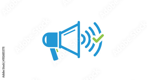 Megaphone Icon with Checkmark Symbol.