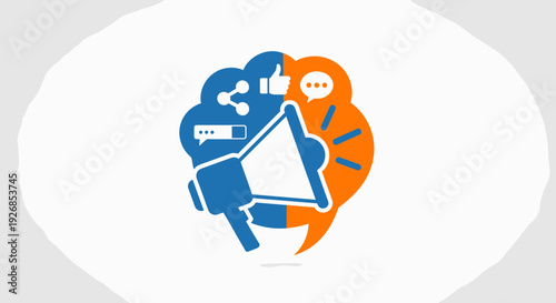Megaphone inside human head icon illustration.