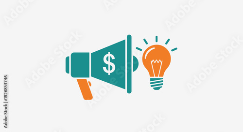 Megaphone with Dollar Sign and Lightbulb.