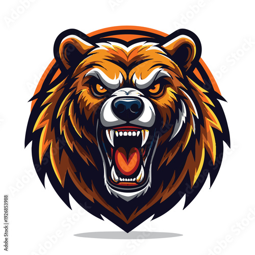 Illustration of a fierce bear with an open mouth and sharp teeth