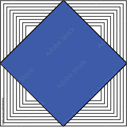 A blue square with white lines. The blue square is the main focus of the image. The white lines surrounding the blue square create a sense of symmetry and balance