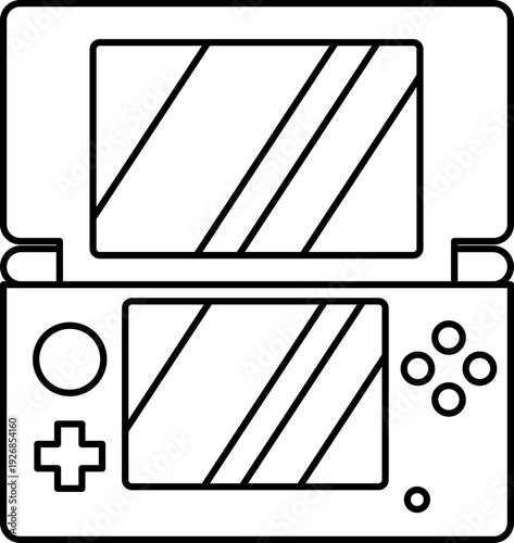 Minimalist Outline Handheld Game Console with Dual Screen Device Illustration