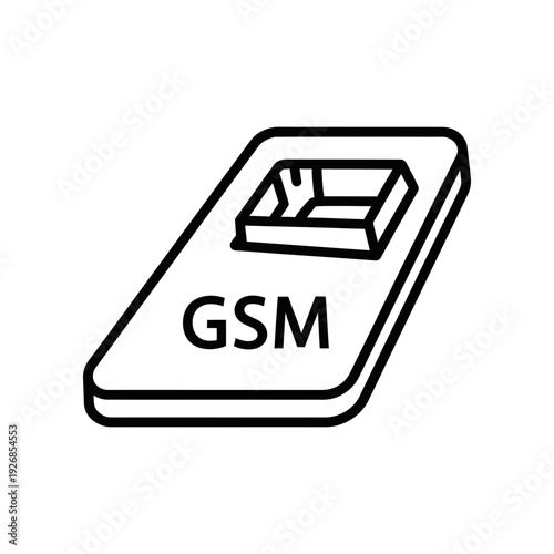 A simple black and white illustration of a GSM SIM card, ideal for telecommunications and technology concepts.