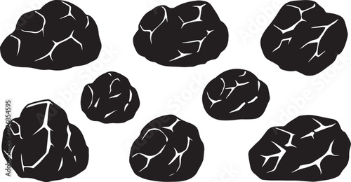 Collection of black rocks with white cracks illustration set
