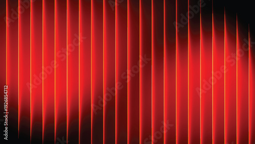 Red fractal glass background with vertical ribbed stripes, glowing liquid gradient and illuminated geometric structure, creating a vibrant abstract vector design with warm luminous tones