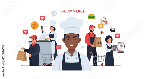 E-commerce Food Delivery Service: Online Ordering, Chefs, Couriers, and Diverse Cuisine