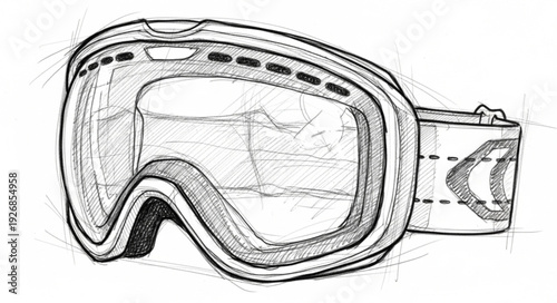 Detailed Sketch of Ski Goggles with Strap.