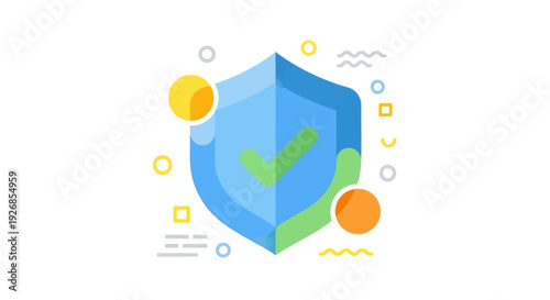 Digital Security Shield with Checkmark Icon. Cybersecurity, Data Protection, Privacy, and Verification Concept for Modern Business and Online Safety.