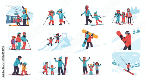 Skiers and Snowboarders in Winter Sports.
