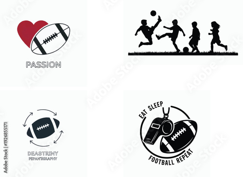American football and soccer themed graphic designs for sporty concepts and enthusiasm in action