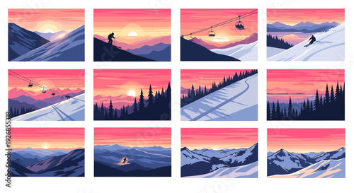 Skiing Collage Winter Sports Mountain Slopes.